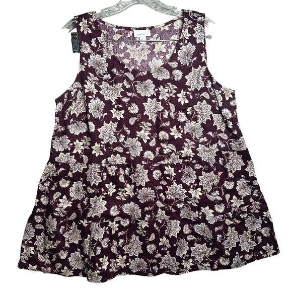 J. Jill Tops - J. Jill Medium Tank Top Womens Love Linen Floral Sleeveless Oversized Burgundy